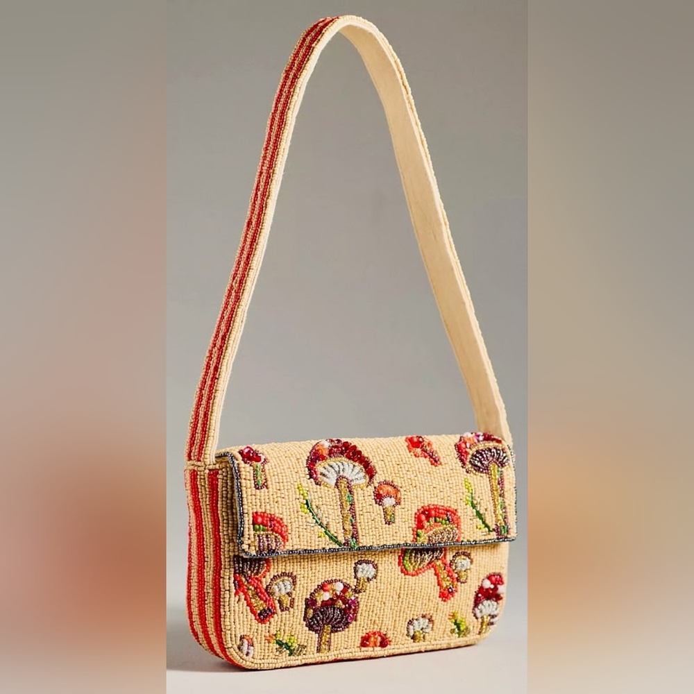 🏷NWT Anthropologie The Fiona Beaded Bag: Food & Drink Edition - Mushroom